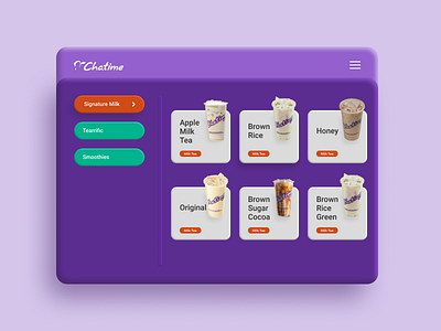 chatime cards figma homepage illustration landing page logo mobile app mobile ui neumorphism product prototype vector