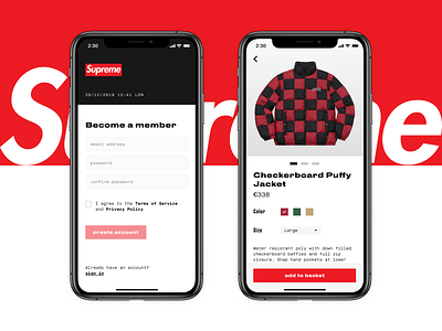 Design Exploration — Supreme apparel clean clothes concept design exploration fashion ios app mobile app product design red sketch streetwear supreme ui user experience user inteface user interface ux white