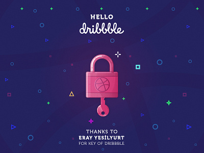 Hello Dribbble debut dribbble first shot hello invitation key lock pink thanks vector