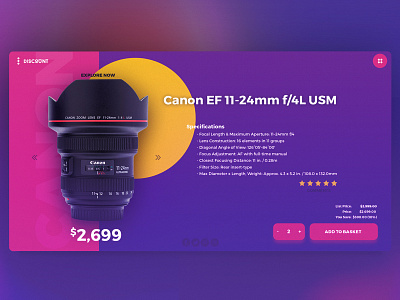 Discount Product Screen camera canon colourful futuristic layout lens menu modern navigation product ui