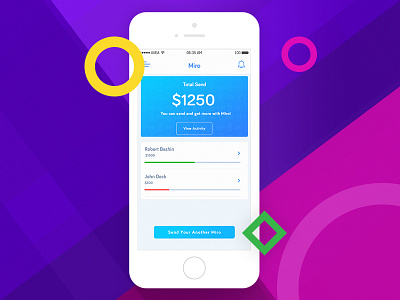 Miro-Send and Get Money app cash dashboard finance ios minimal payment receive send transfer ui