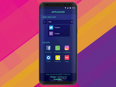 Applocker Main Screen ads android app clean colorful design facebook lock locker twitter ui ux