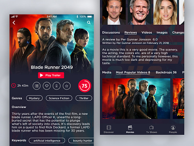 Movie App - Detail Page celebrity cinema colorful concept critics ios mobile rating review ticket ui ux