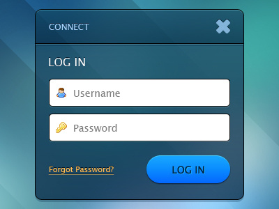 Connect App - Login Screen blue form log in login lucida sans unicode modal window