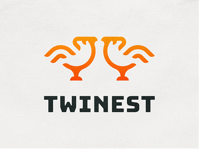 Twinest! bird brand branding dove geometric icon line logo logo design logodesign mark minimal monochrome monoline nest symbol twin twinest twins wings