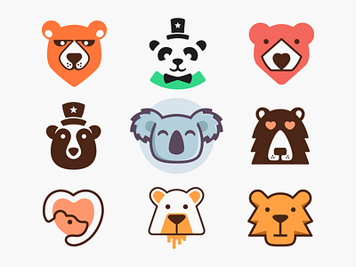 Bears! animal bear bears brand branding geometric hat heart icon illustration koala logo logo design logodesign love mark monoline negative space panda symbol