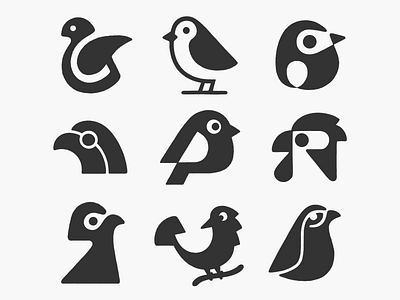 Bird Marks sketches! bird brand branding collection falcon geometric icon illustration logo logo design logodesign logofolio mark monochrome nest parrot rooster sketch symbol wings