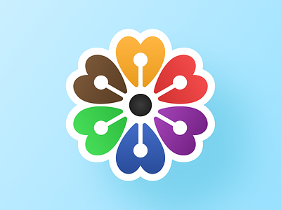 Individually Together! brand branding community diversity flower geometric icon illustration logo logo design logodesign mark rainbow rose symbol together