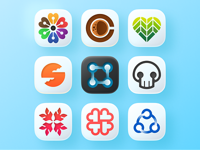 App icons collection! app big sur brand branding coffee flower geometric gradient heart icon icon set icons ios logo logo design logodesign mark s skull symbol