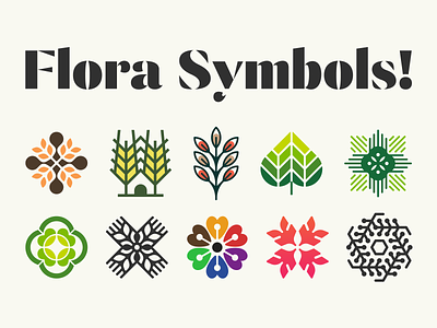 Flora Symbols! brand brand identity branding branding design collection flora floral flower geometric icon illustration leaf logo logo design logodesign logofolio mark plant symbol wheat