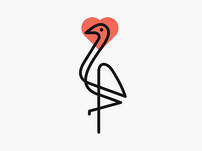 Love Crane! brand branding branding design crane flamingo geometric heart icon illustration lineart logo logo design logodesign love mark minimal monoline stroke symbol visual identity