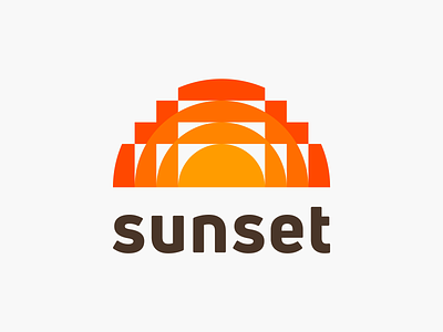 Sunset! brand brand identity branding gradient hotel icon illustration logo logo design mark orange rising sky summer sun sunset symbol travel tropical vacation