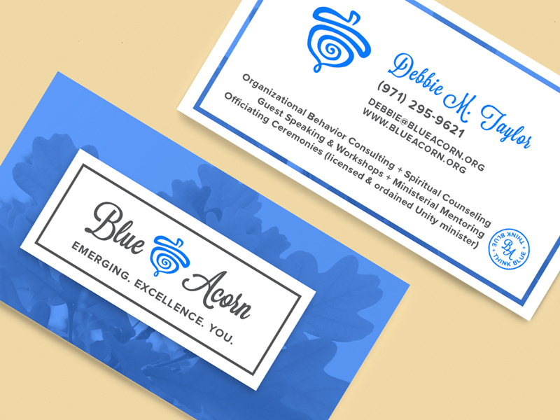 Think Blue blue acorn business card blue acorn branding identity
