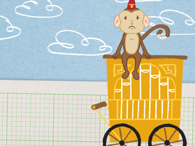 The Organ Grinder Monkey Blues hand drawn idiom illustration monkey