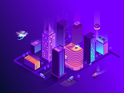 Smart isometric city agency card creative design gradients illustration isometric design ui ux vector web