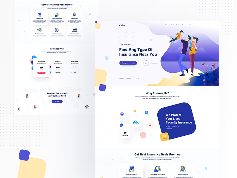 Insurance web design dribbble typography insurance company insurance gradients creative agency vector ux illustration ui design web