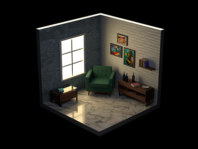 Interior Cube 3d lighting rendering