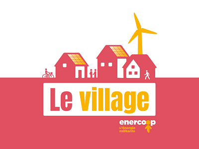 Le Village enercoop green energy house logo logo design logodesign pink solar panel vector village wind turbine