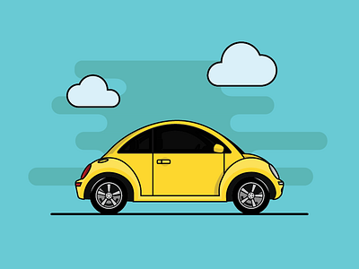 Beetle beetle car chill cute drive geometric illustration round simple small yellow
