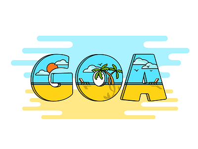 Goa beach blue coconut trees goa illustration peace sand sea sky