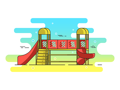 Playground cute fun game geometric illustration kids memory park play playground slide