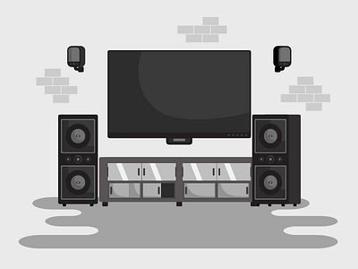 Home Theater black geometric glass home theater illustration shelf speakers style tv