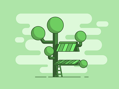 Treehouse geometric green illustration ladder lamp peace shade tree treehouse wood