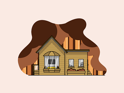 Home in the woods cabin geometric house illustration illustrator tree woods