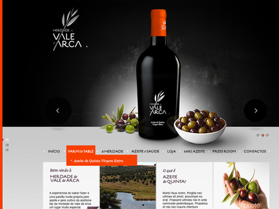 Herdade Vale De Arca website olive oil packaging ui user interface website design