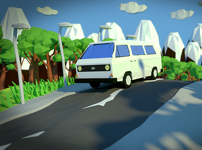 Low Poly VW Van blender design graphic design illustration low poly roadtrip vector vw van