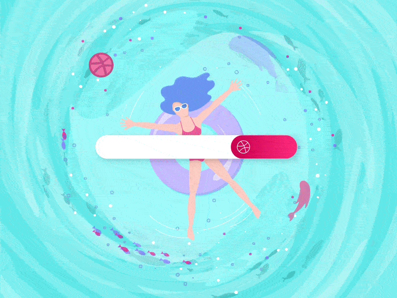 Hello Dribbble! animation debut design dribbble first hello dribble illustration pool relax rest shot summer mood swimming