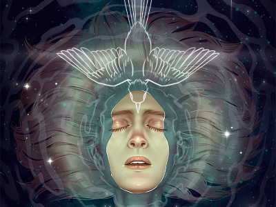 A Ripple in the Universe emerging fan art floating galaxy nda oa original angel science fiction surreal universe water woman