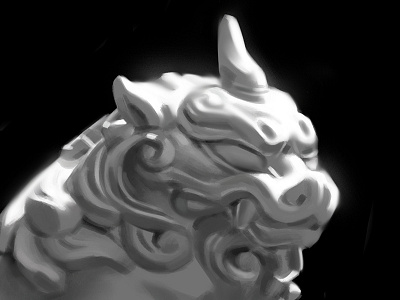 Lighting Study: Komainu contrast digital art digital illustration digital painting fu dog lighting study lion dog painting study photoshop sculpture study shrine guardian