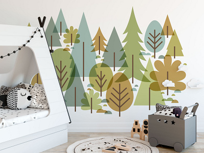 Forest Trees Kids Mural forest illustration kids room trees wall mural wallpaper