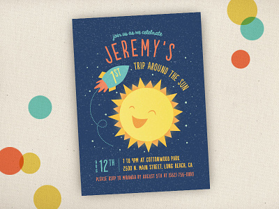 Around The Sun illustration kids birthday invitation minted rocket ship space stars sun