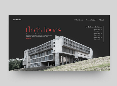 Arch tours - first screen brutal brutalism design minimalism typography ui ux ui website