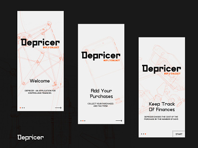 Depricer Onboarding app app design brutal brutalism design onboarding typography web