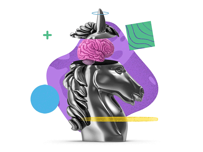 Thinking outside the box after effects animation brain collage horse illustration