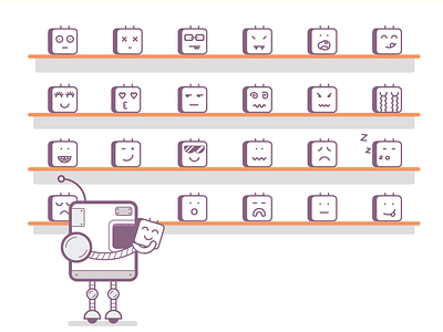 The mood shelf icons illustration moods robo faces robot