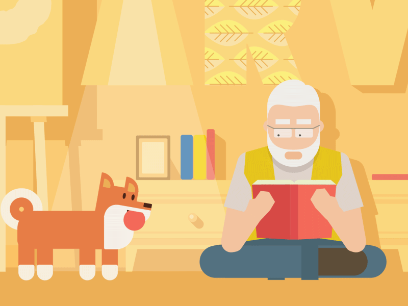 Overly playful dog animation annoying ball dog illustration man playing reading
