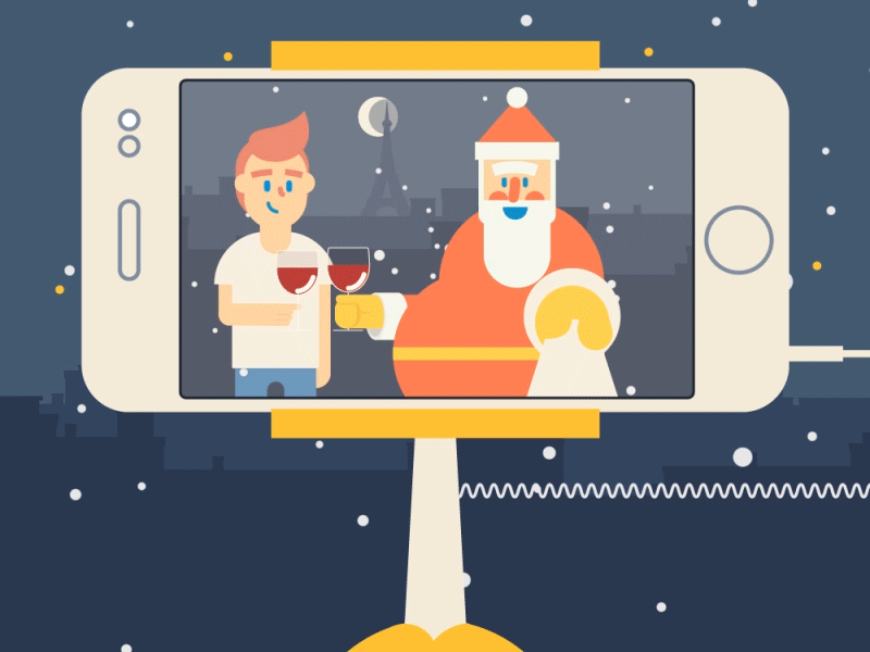 Selfie with Santa animation cheers christmas paris picture romantic santa selfie short movie snow wine