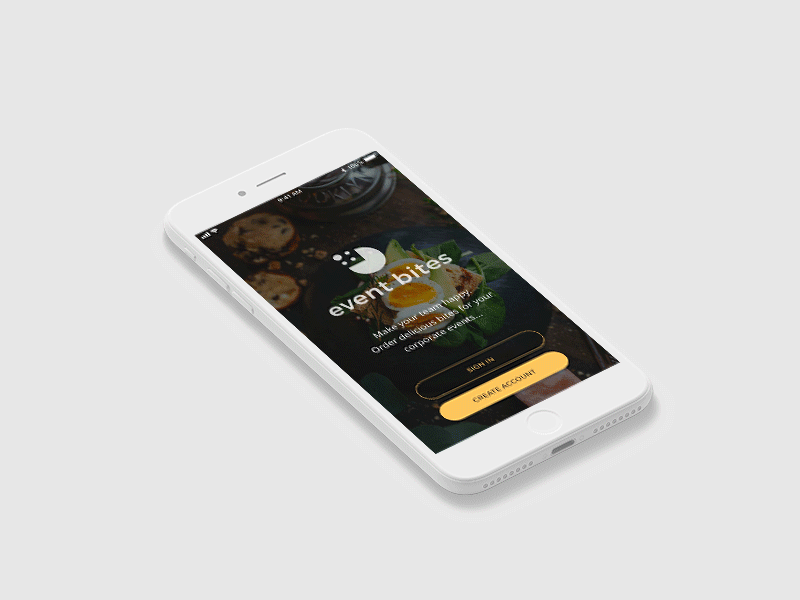 Event Bites app delivery event food gif interaction ios iphone mobile mockup