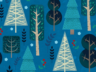 Repeating Tree Pattern in Blue nature pattern trees vector