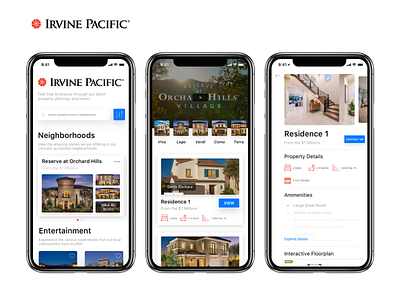 Irvine Pacific - energy-efficient luxury homes app applications design energy efficient energy efficient luxury homes home luxury homes mobile app property ui