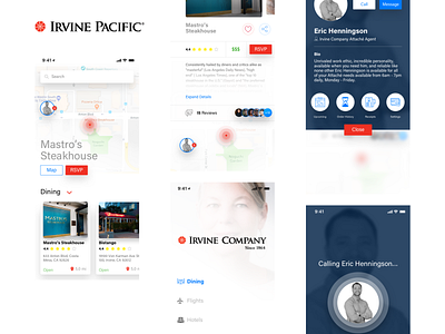 Irvine Pacific app applications design dinning flihgts home hotels luxury homes mobile app ui