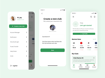 Social investment app - ClubVest app applications club design investment mobile app money share social social network ui