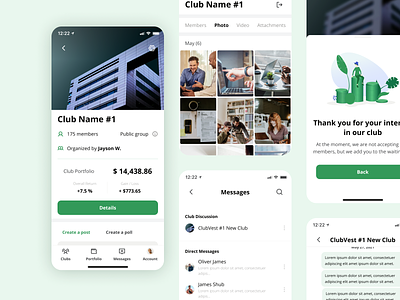 ClubVest - investment club for friends app applications club design friends funds investment mobile app money social social network ui