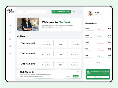 ClubVest - investment for friends app applications club design finance friends investment mobile app money social social network ui