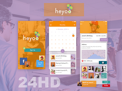 Heyoo Revision Concept app application calendar event event app mobile mobile apps social software ui