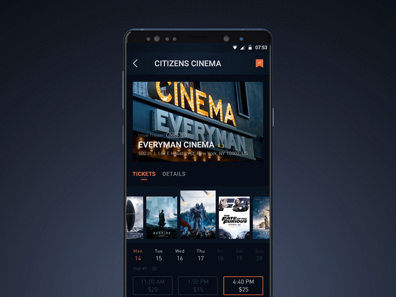 Movie Ticket-Buy Tickets animation app dark film interface kit movie tic ticket ue ui ux